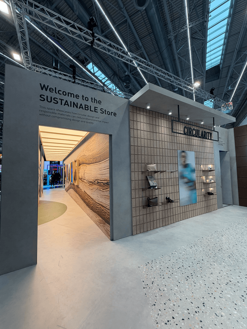 Sculptural booth design with soft textures