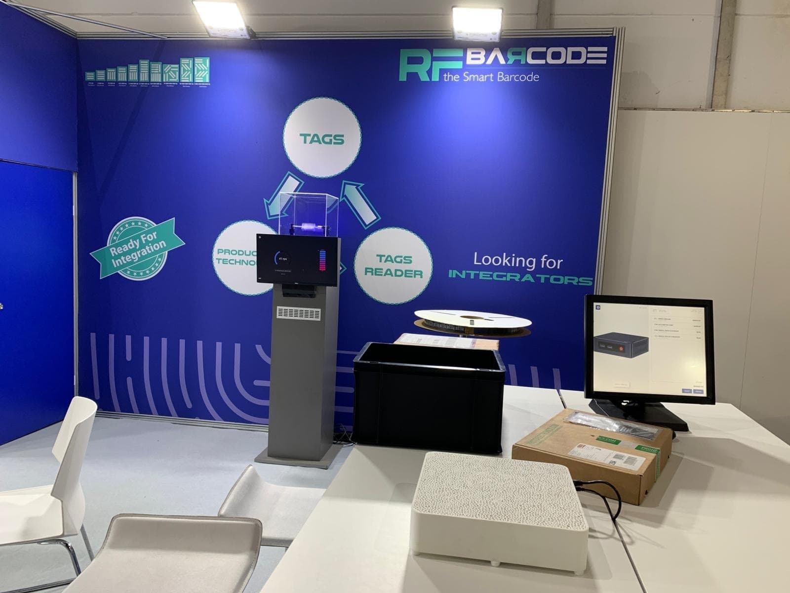 Close-up of battery-free SKU tracking chip tags